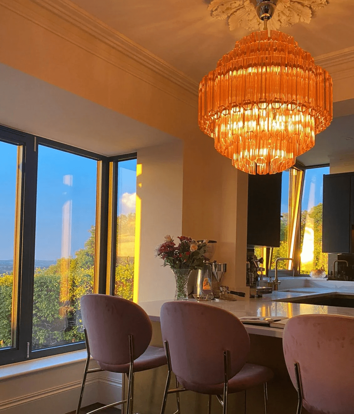 Розовая муранская люстра «Палермо»