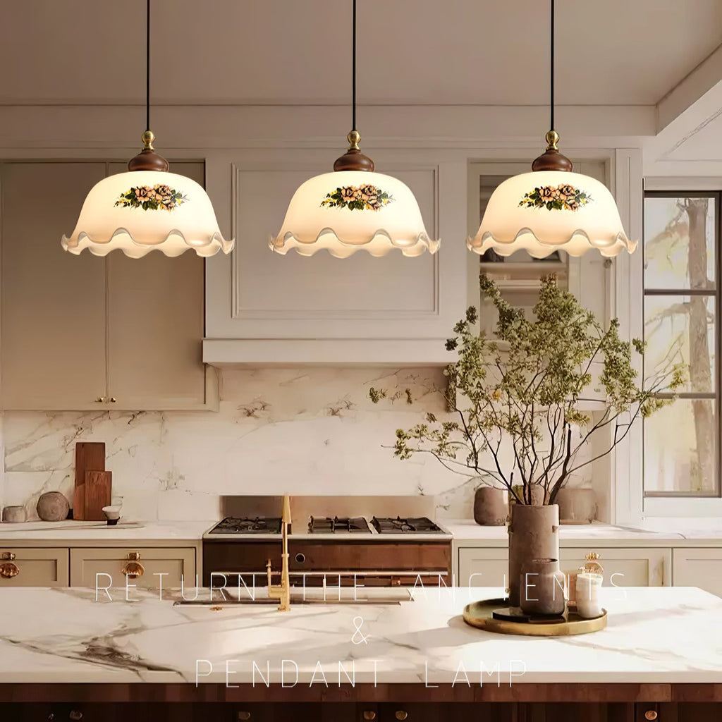 Floral Patterned Glass Pendant Light