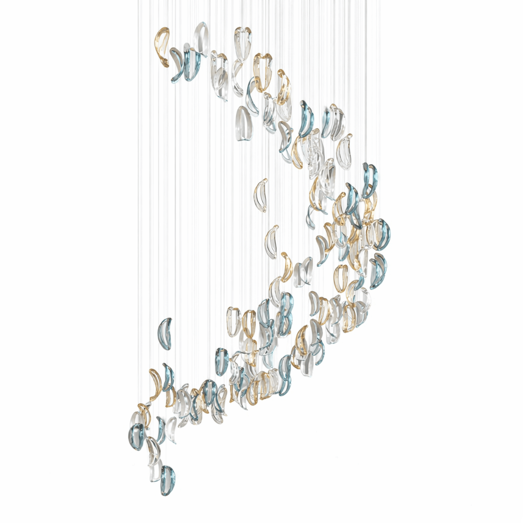 Aqua Ripple Glass Art Customize Chandelier - DEPRIMO