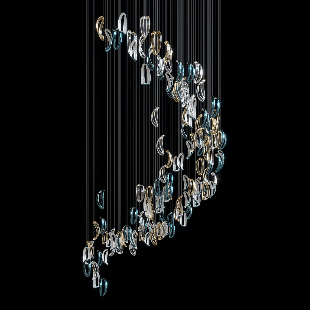 Aqua Ripple Glass Art Customize Chandelier - DEPRIMO