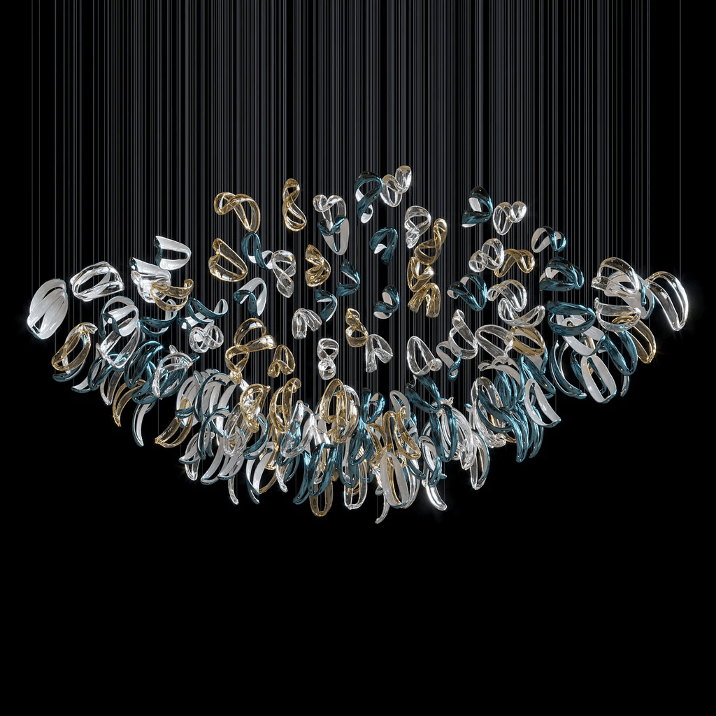 Aqua Ripple Glass Art Customize Chandelier - DEPRIMO