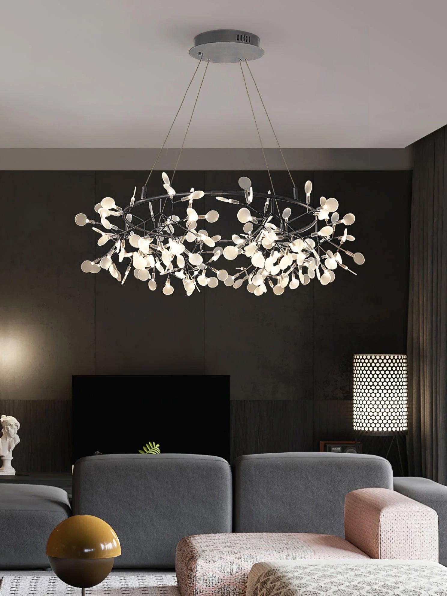 Чорна велика люстра Firefly LED