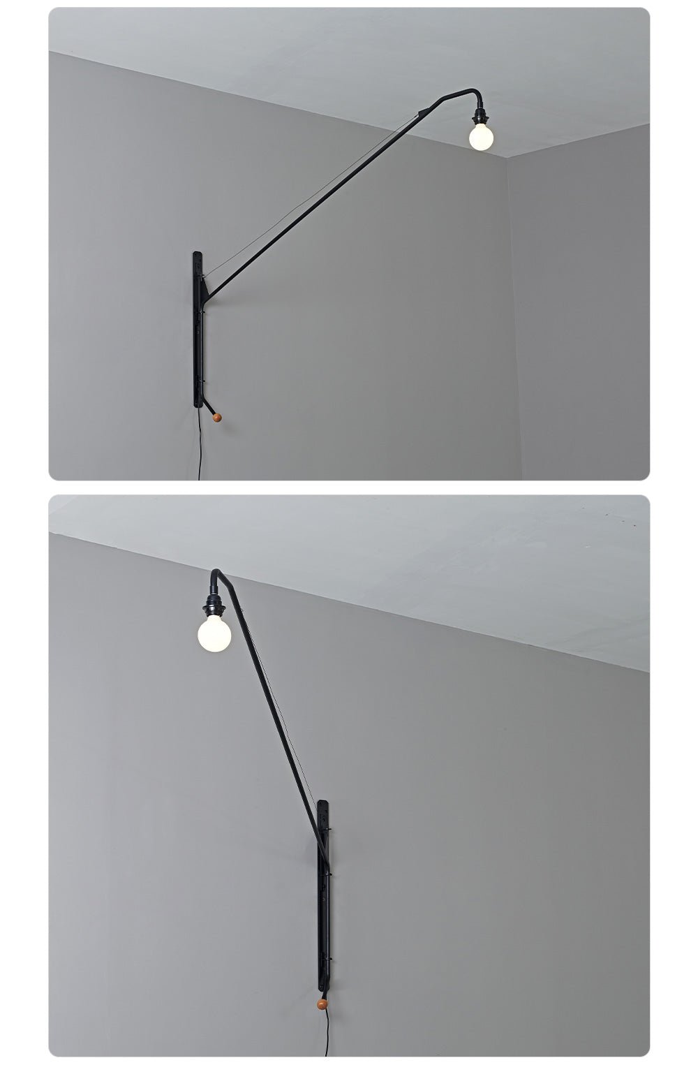 Чорний настінний світильник з довгим кронштейном