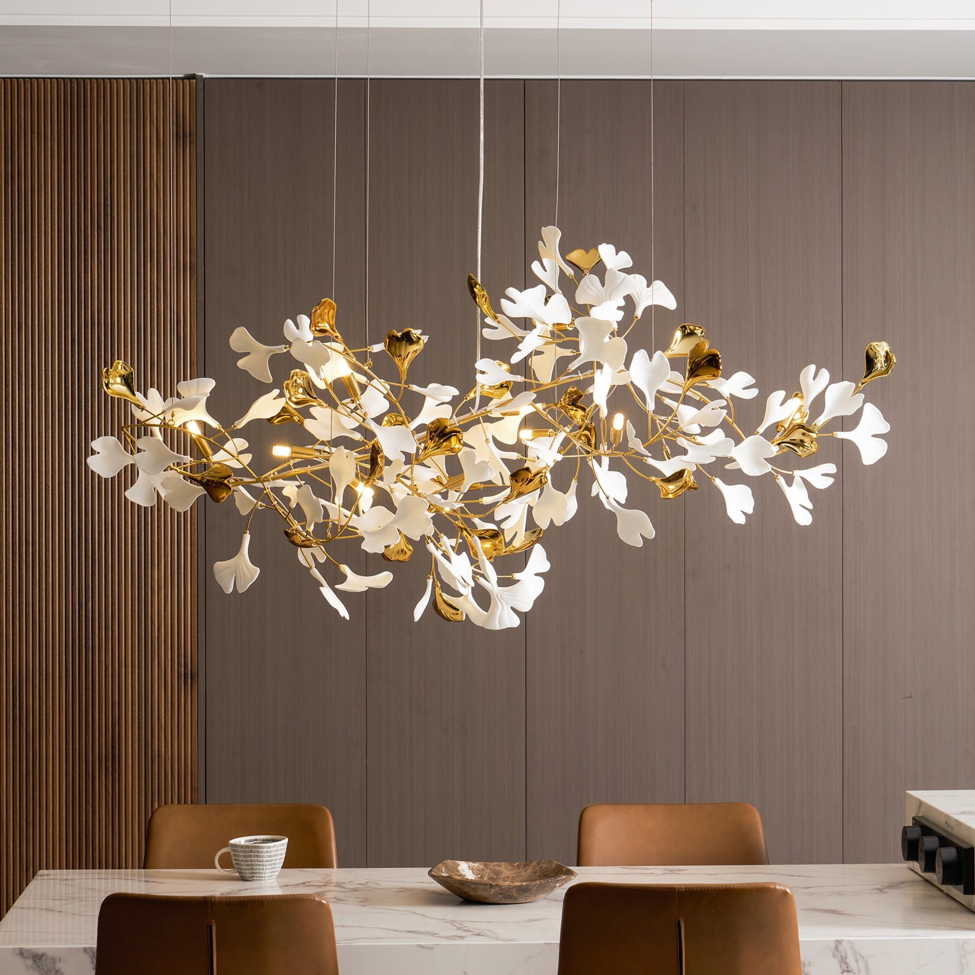 Gold White Leaves Combination Gingko Chandeliers