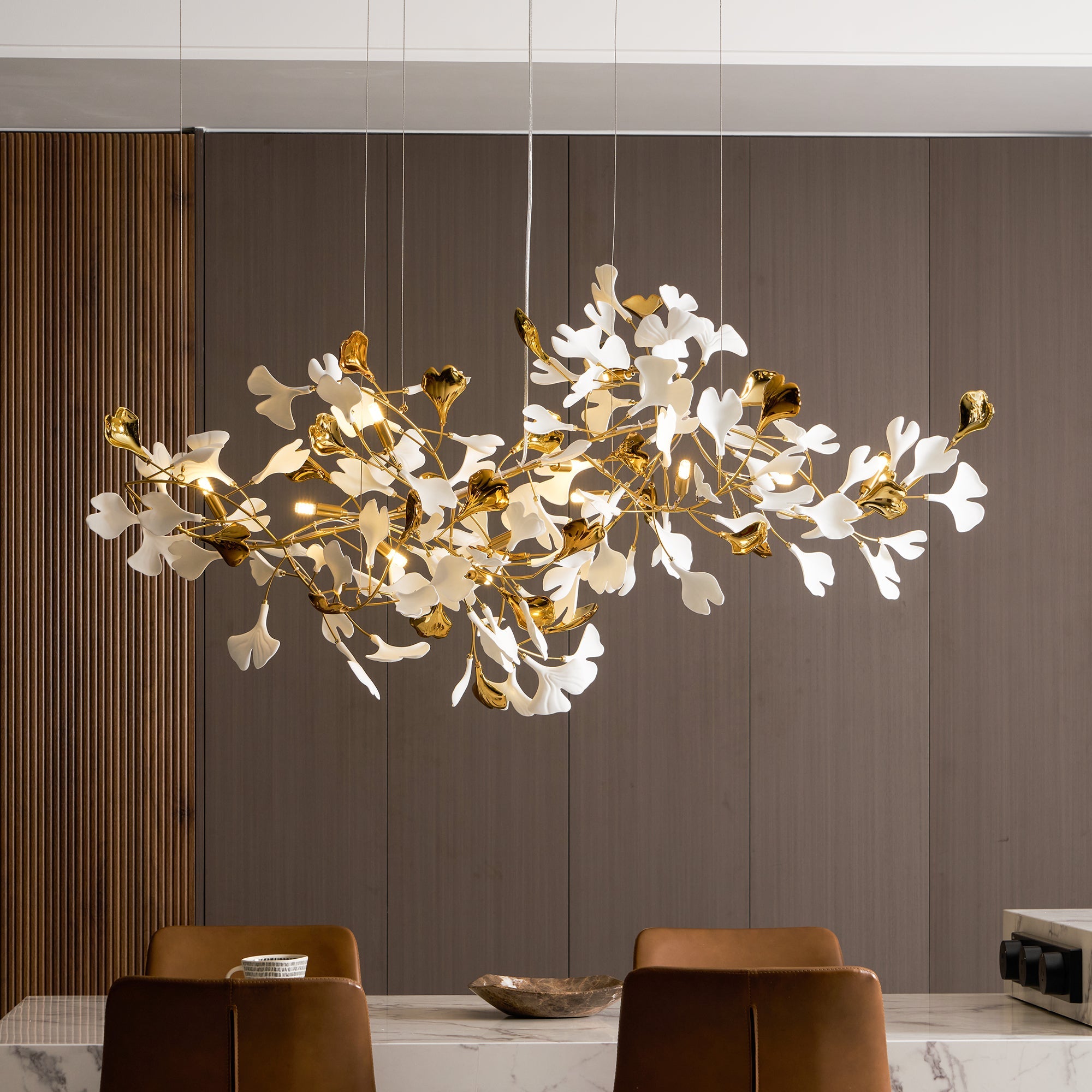 Gold White Leaves Combination Gingko Chandeliers