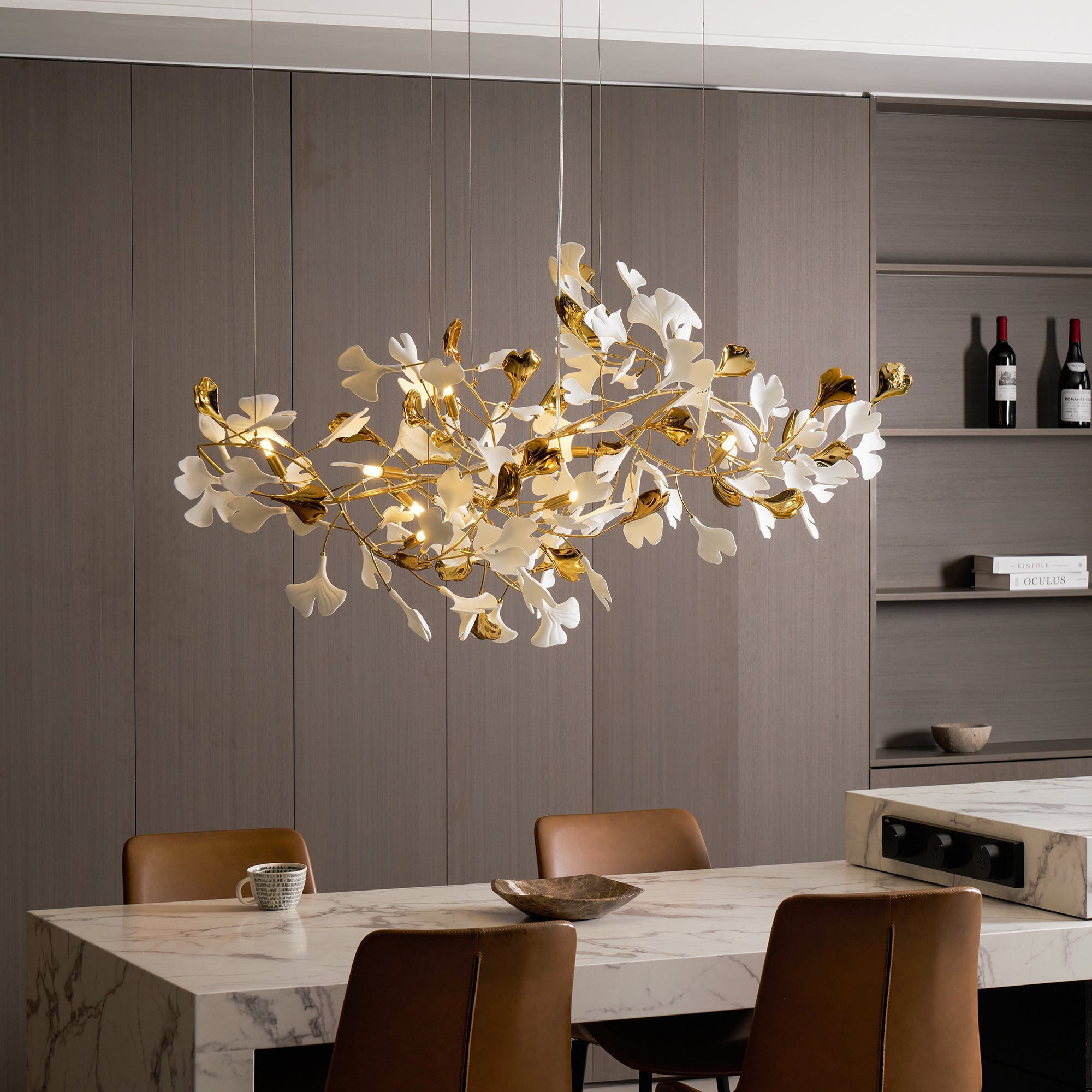 Gold White Leaves Combination Gingko Chandeliers