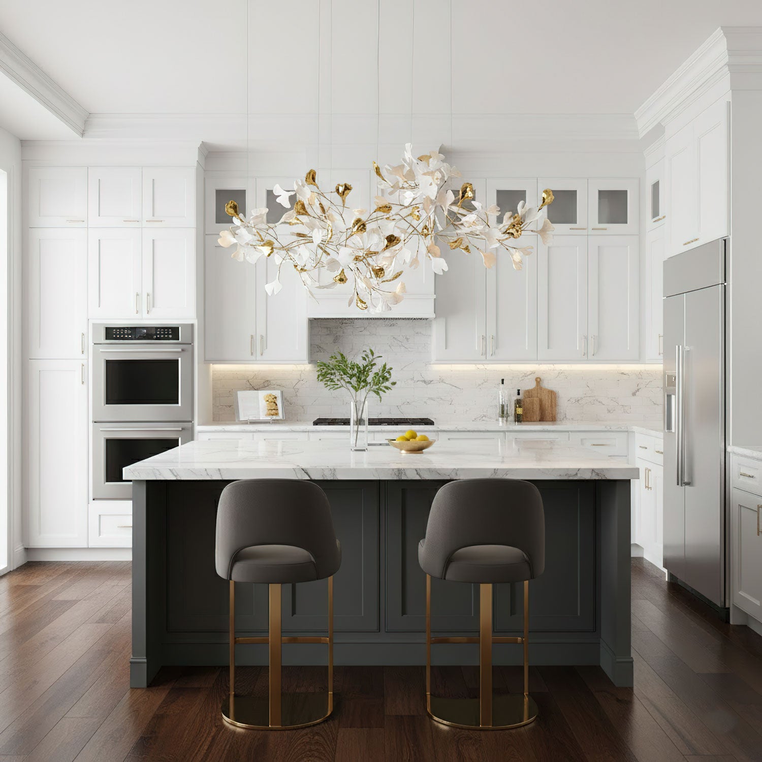 Gold White Leaves Combination Gingko Chandeliers