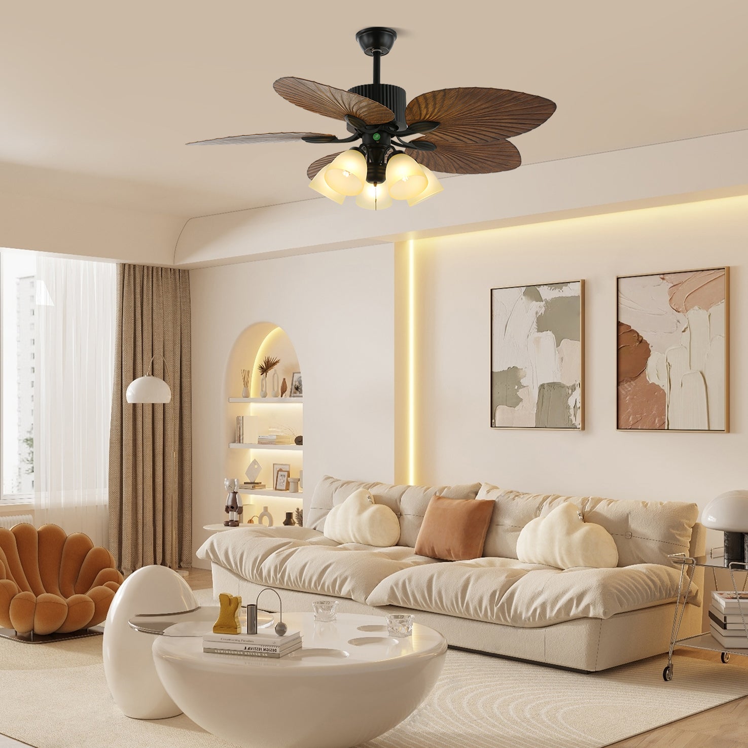 Banana Wood Leaves Ceiling Fan Light