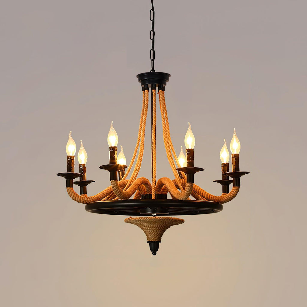 Hemp Rope Industrial Large Wheel Chandelier - Vakkerlight