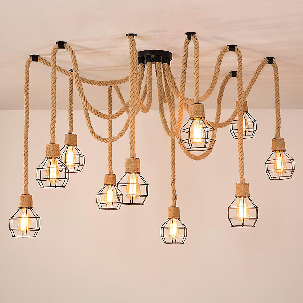 Hemp Rope Scattered Flower Chandelier - Vakkerlight