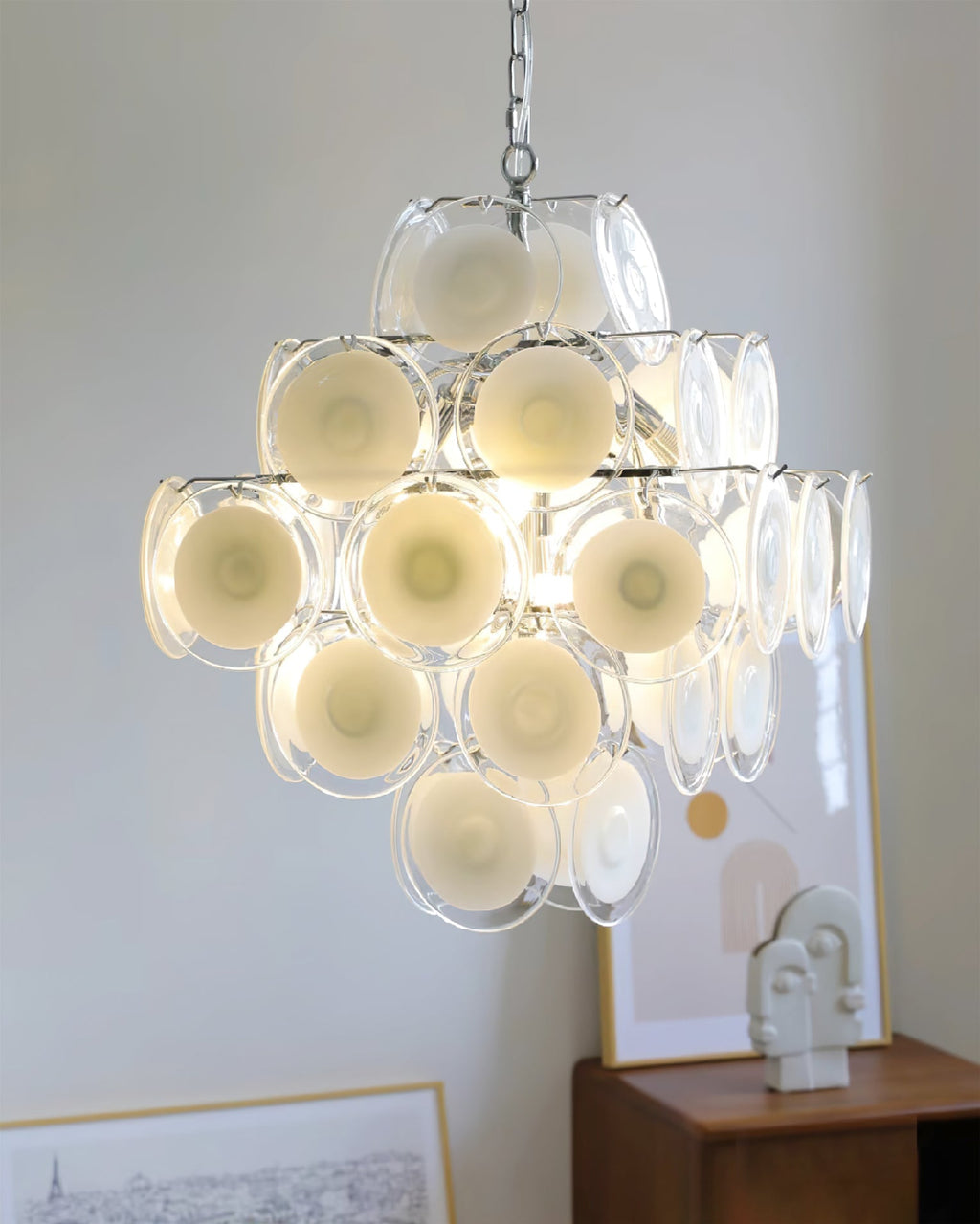 Белая стеклянная люстра Murano Disc