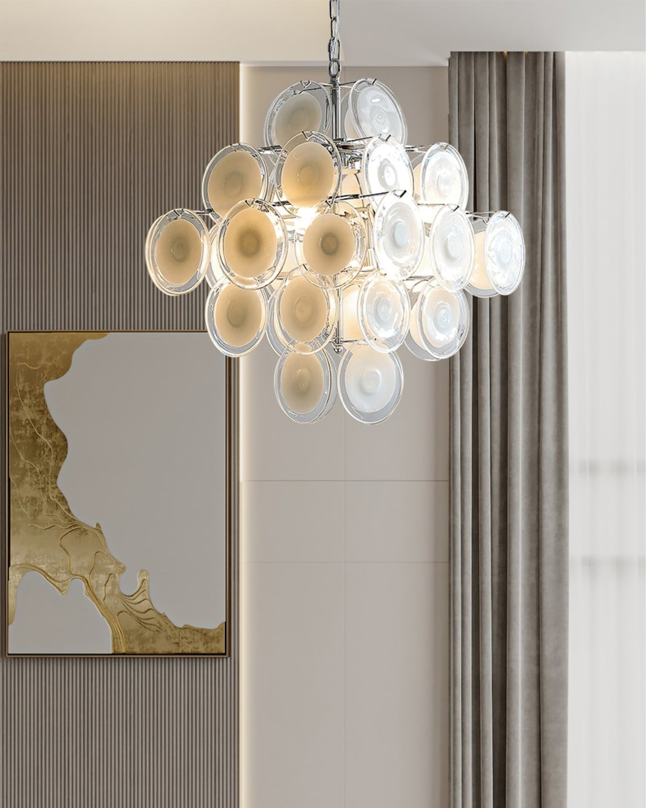 Белая стеклянная люстра Murano Disc