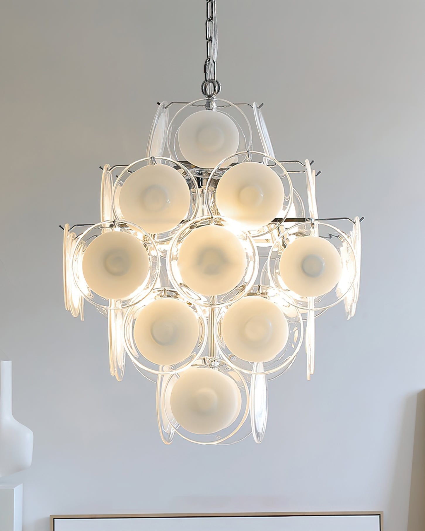 Белая стеклянная люстра Murano Disc