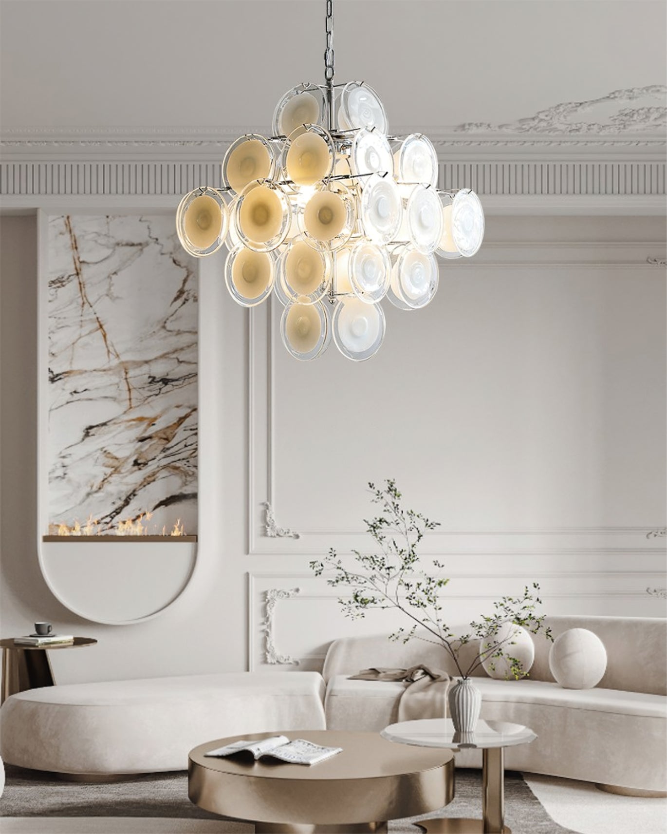 Белая стеклянная люстра Murano Disc