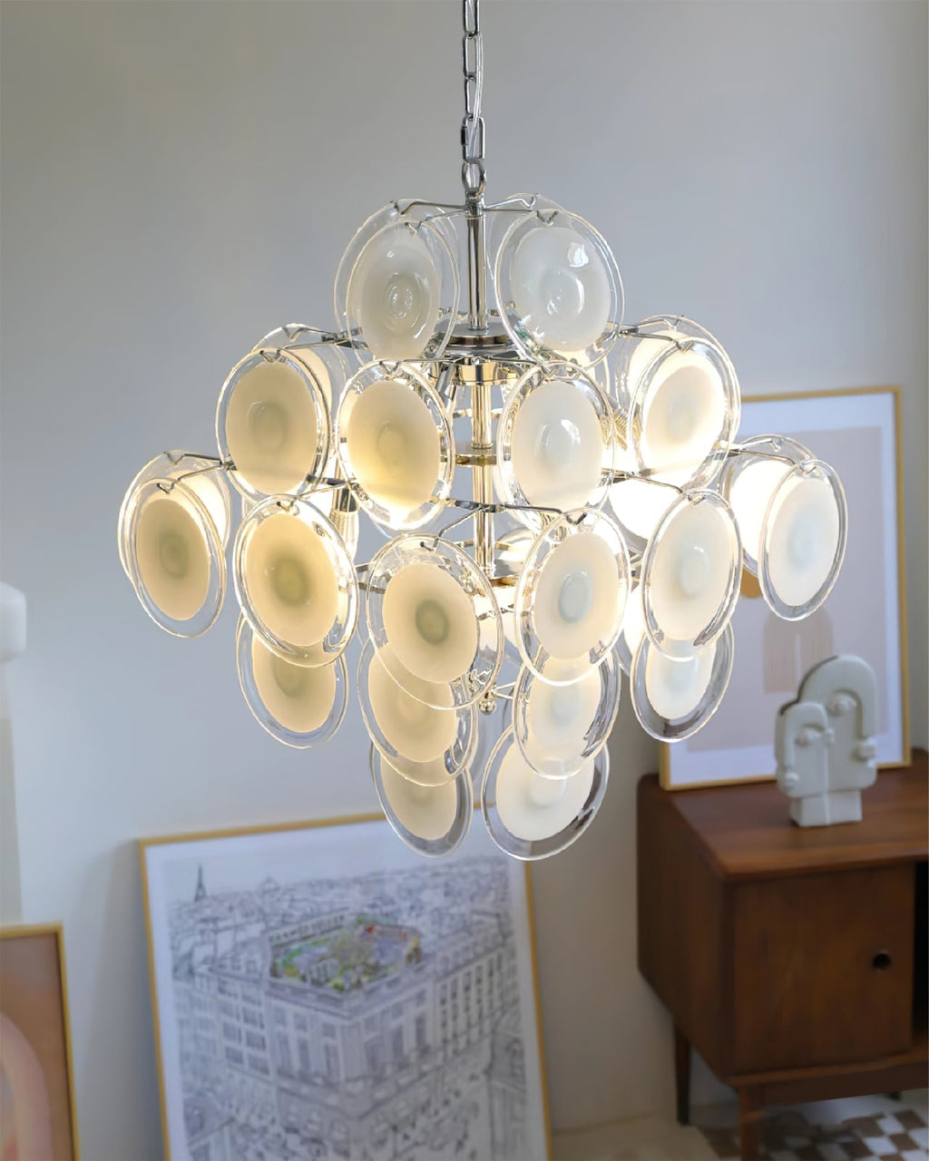 Белая стеклянная люстра Murano Disc