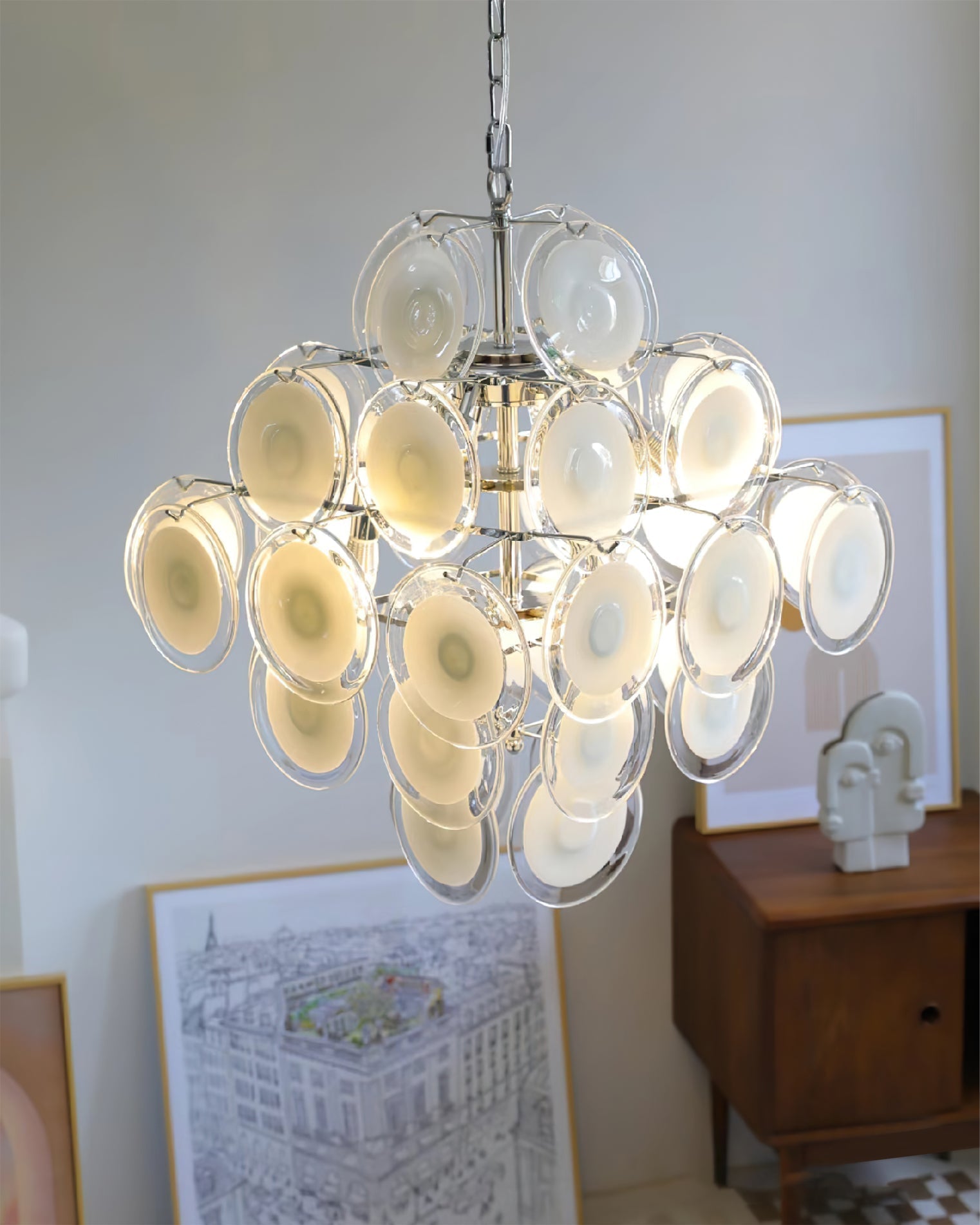 Белая стеклянная люстра Murano Disc