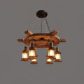 Nautical Industrial Style Wooden Chandelier - Vakkerlight