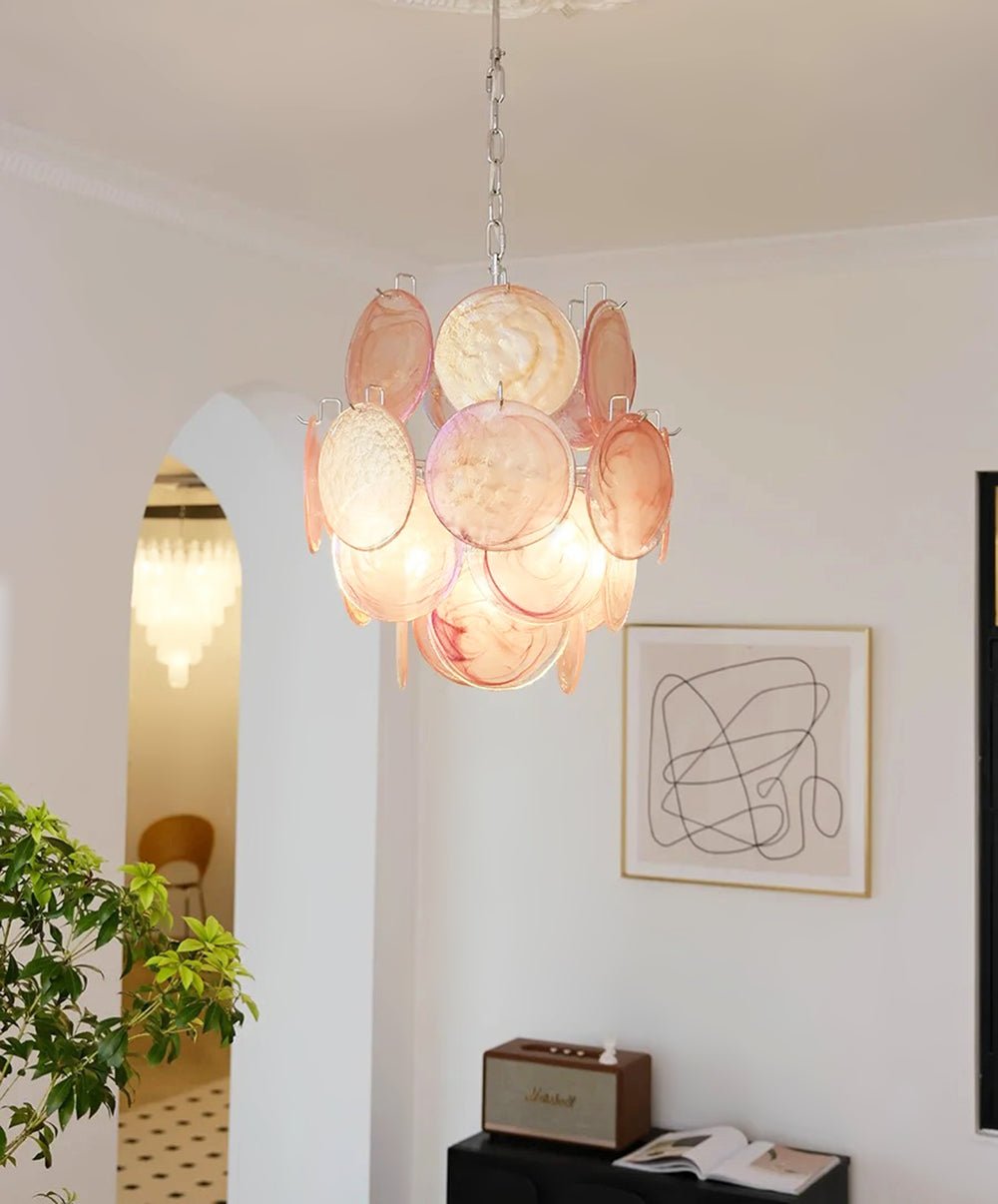 Розовая стеклянная люстра Murano Disc