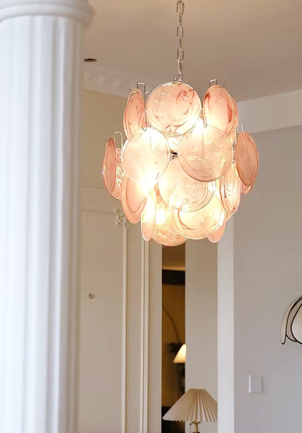 Розовая стеклянная люстра Murano Disc