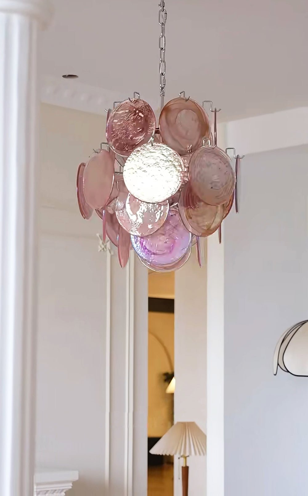 Розовая стеклянная люстра Murano Disc