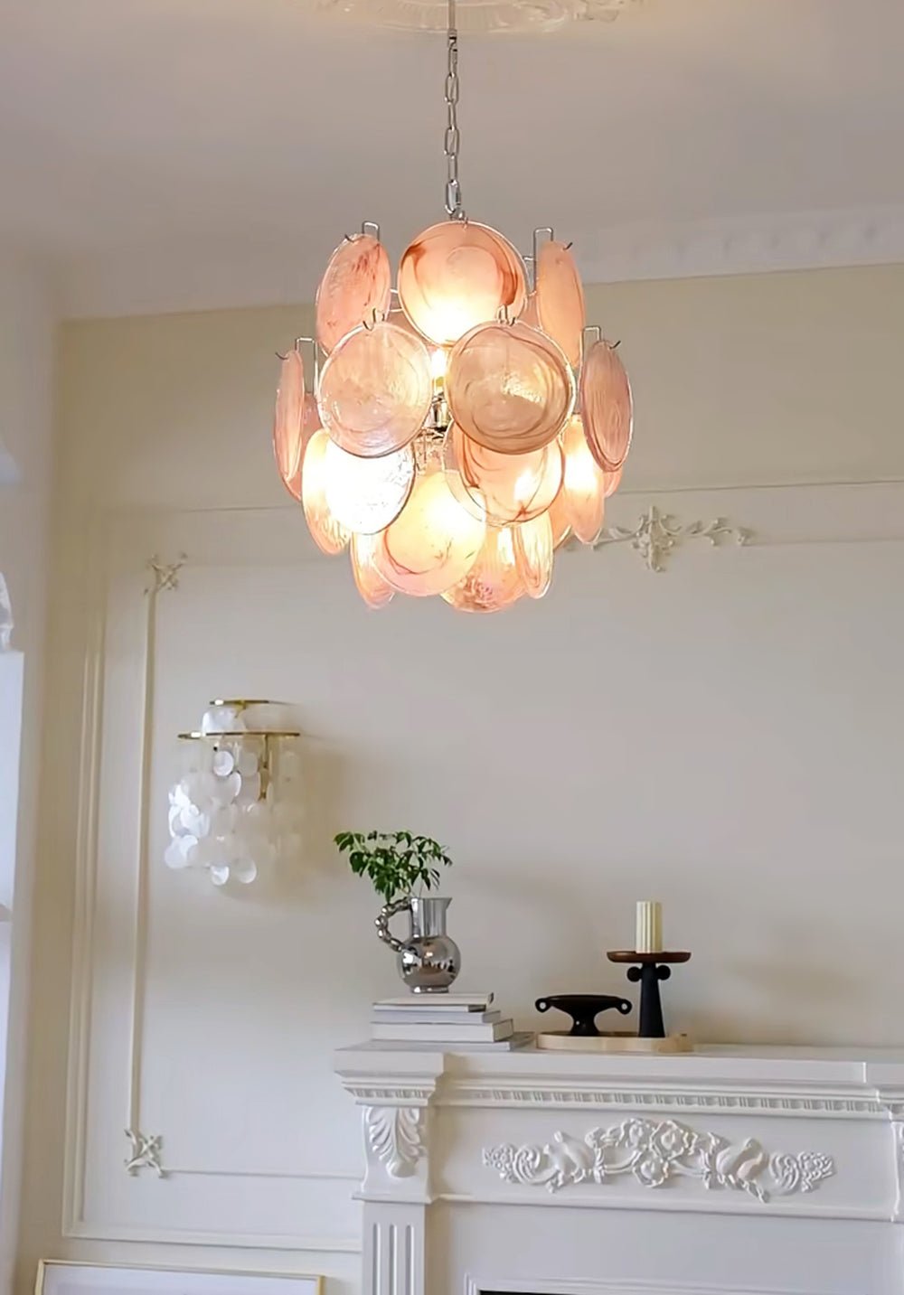 Розовая стеклянная люстра Murano Disc