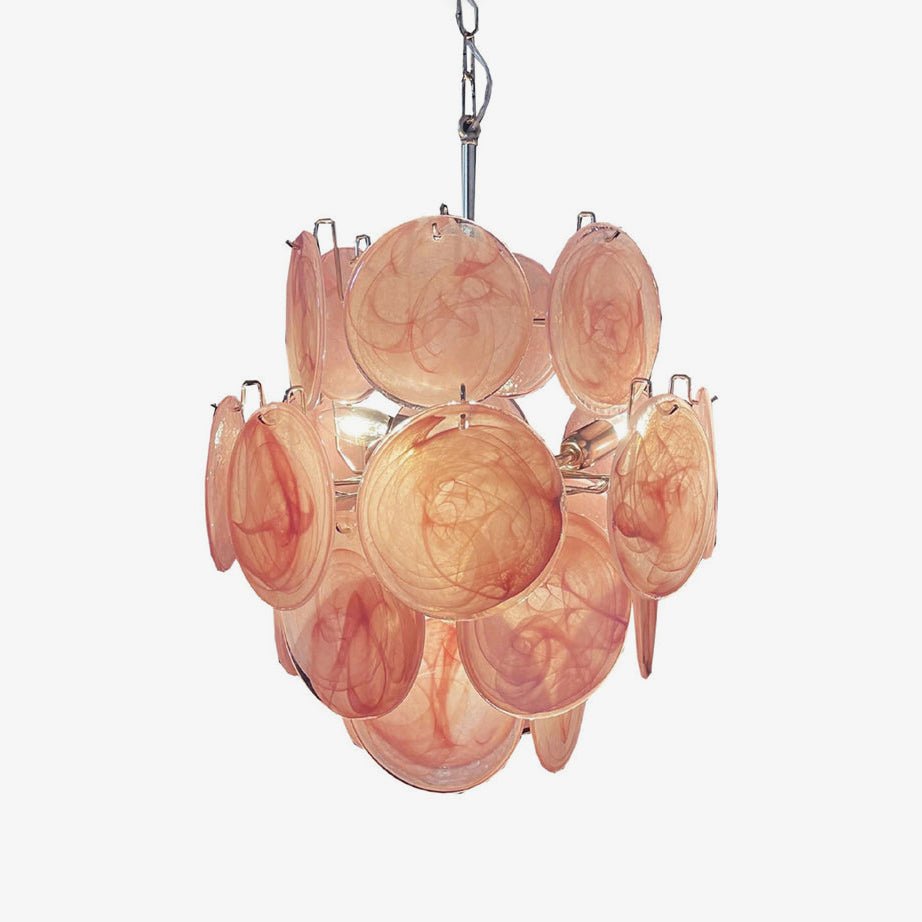 Розовая стеклянная люстра Murano Disc