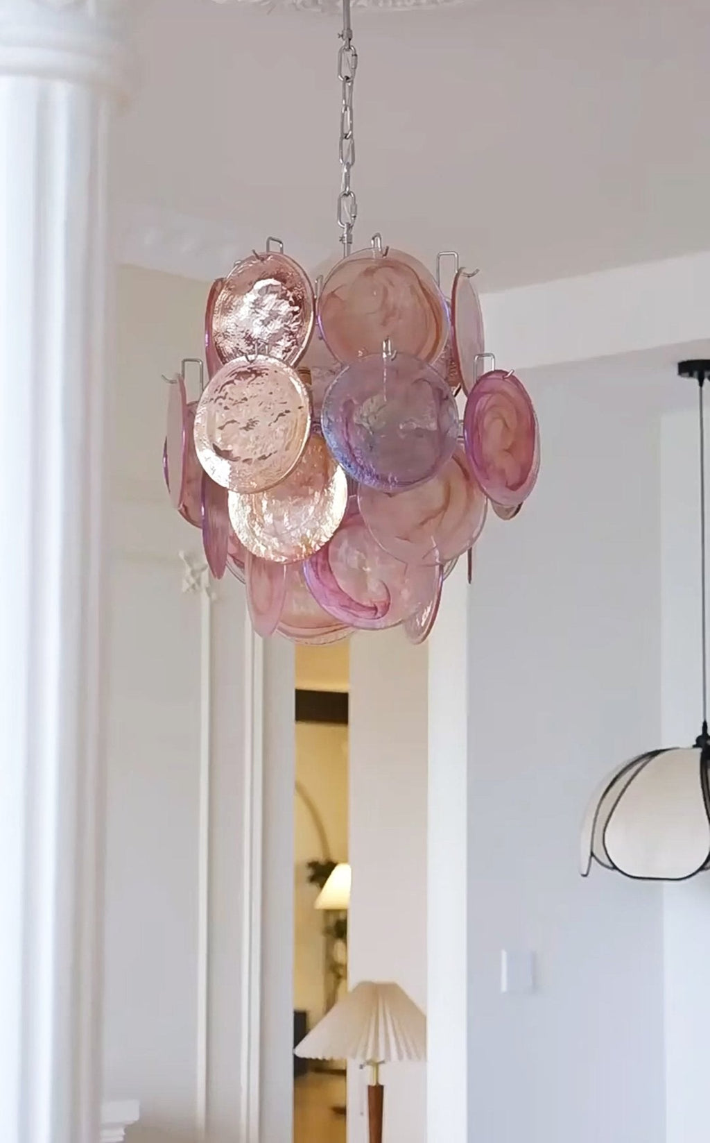 Розовая стеклянная люстра Murano Disc