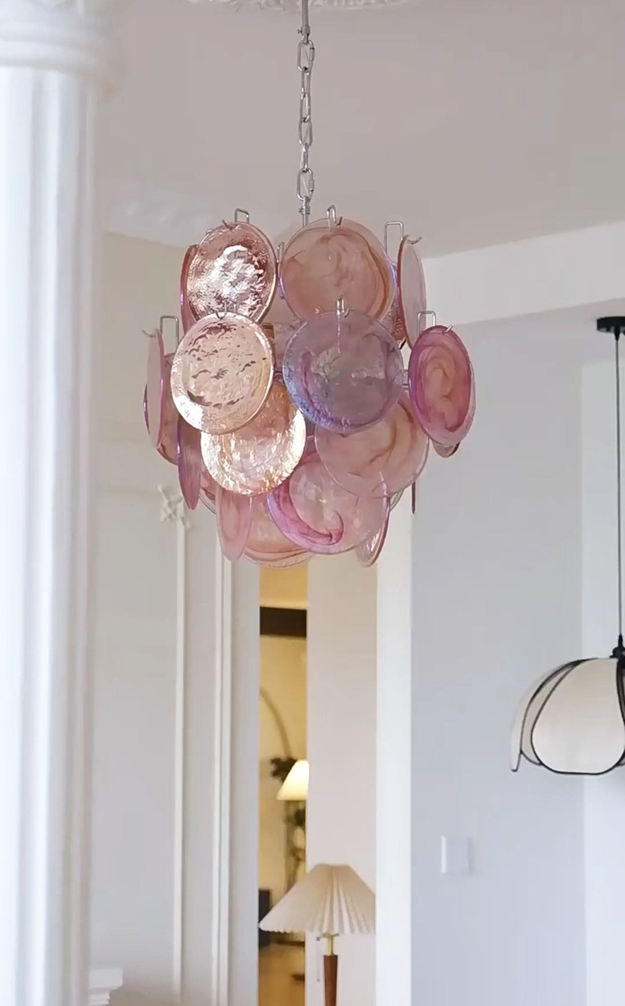 Розовая стеклянная люстра Murano Disc