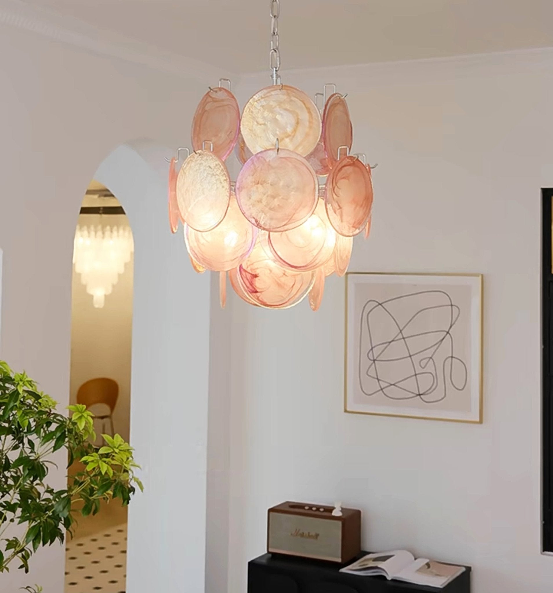 Розовая стеклянная люстра Murano Disc