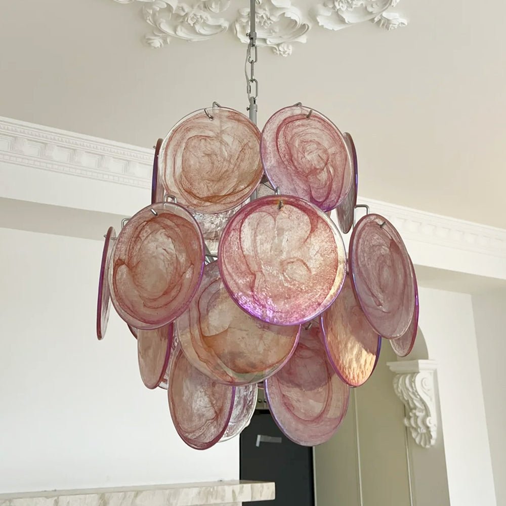 Розовая стеклянная люстра Murano Disc