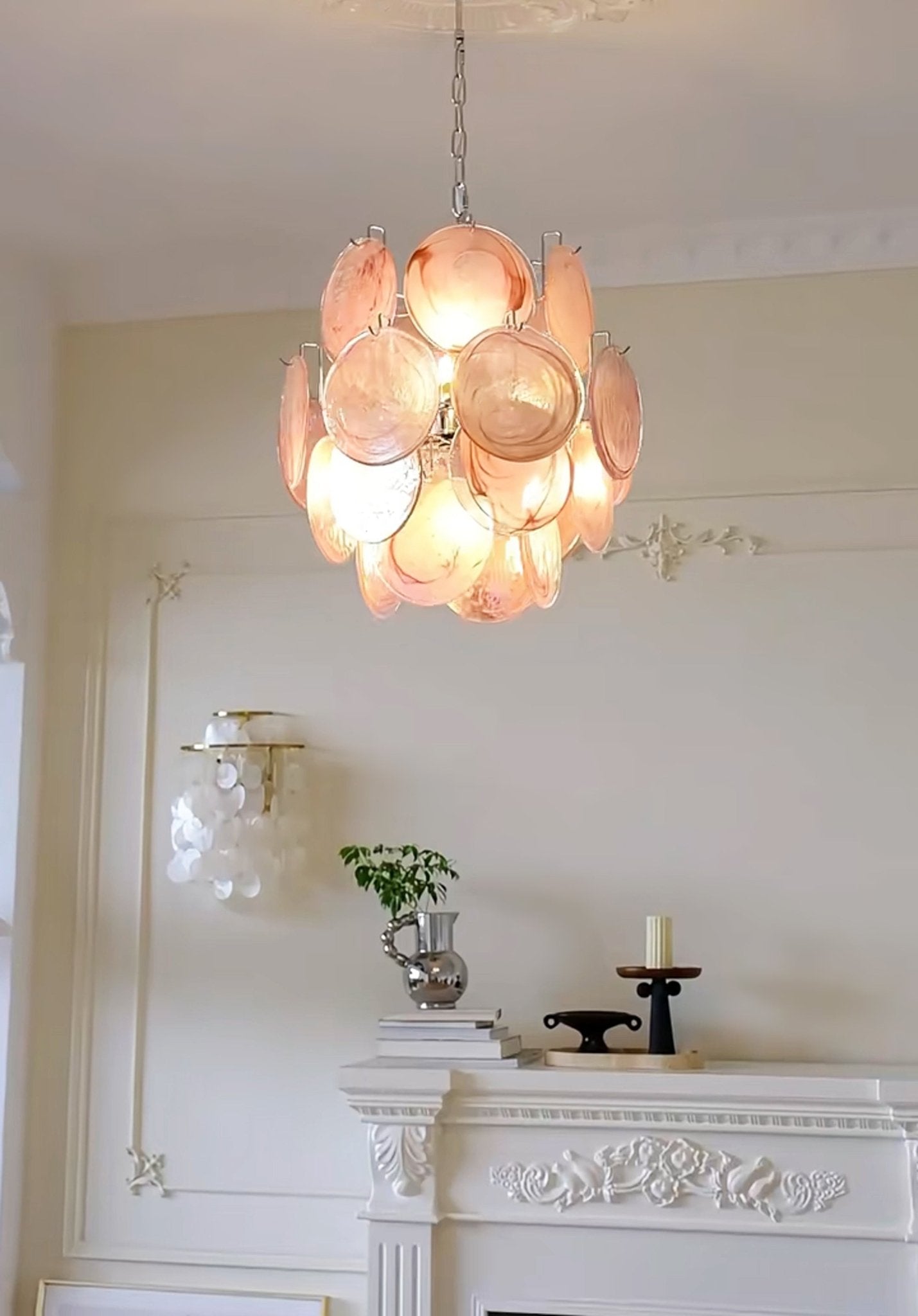Розовая стеклянная люстра Murano Disc