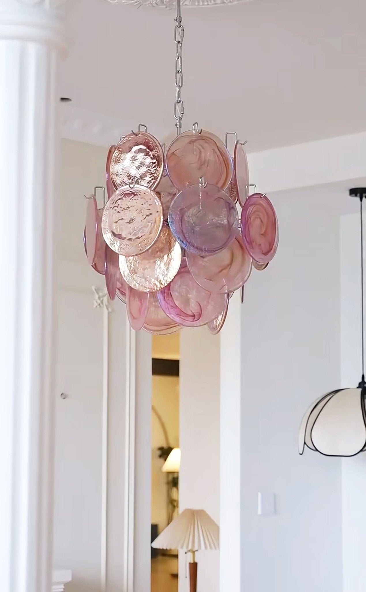 Розовая стеклянная люстра Murano Disc