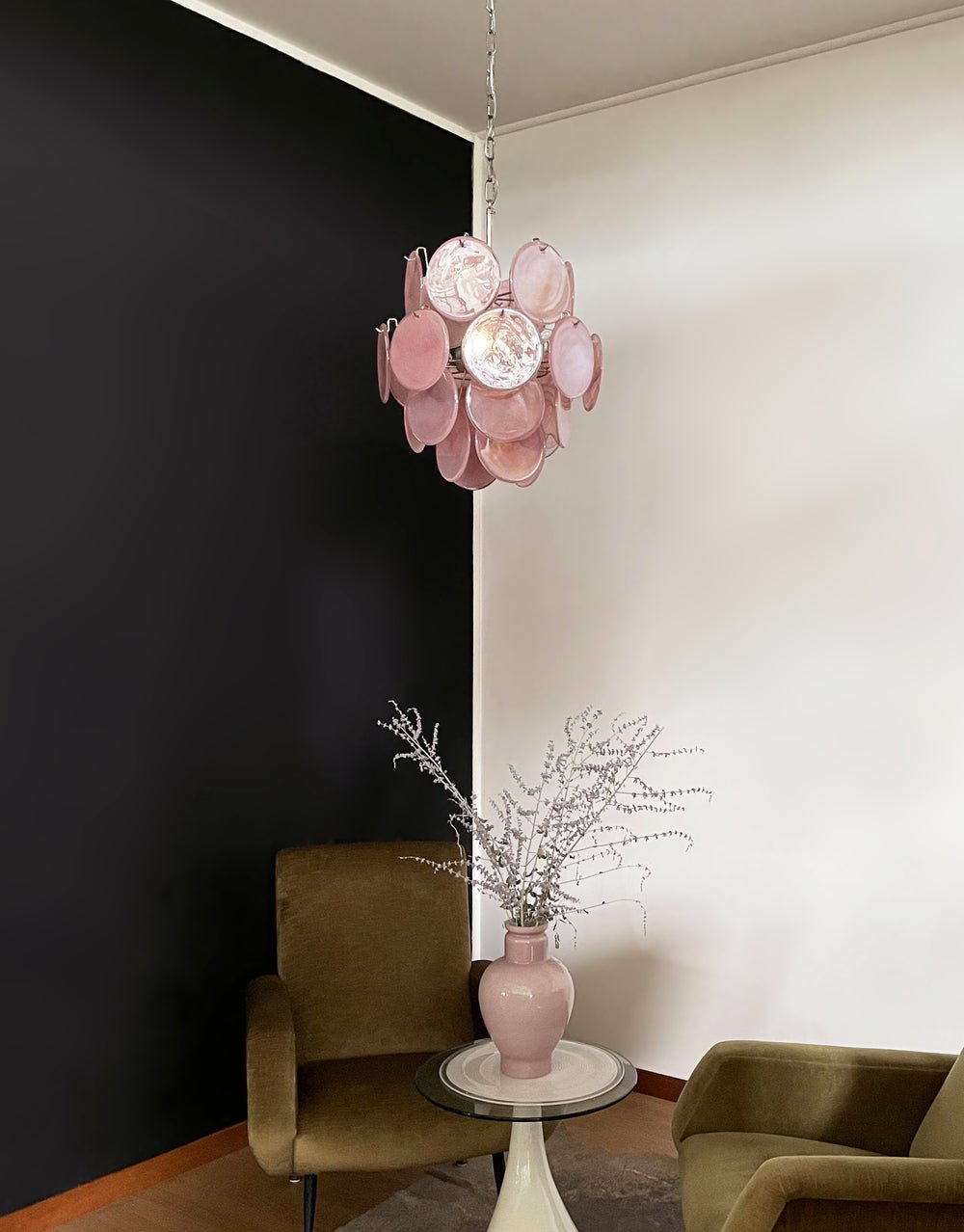 Розовая стеклянная люстра Murano Disc