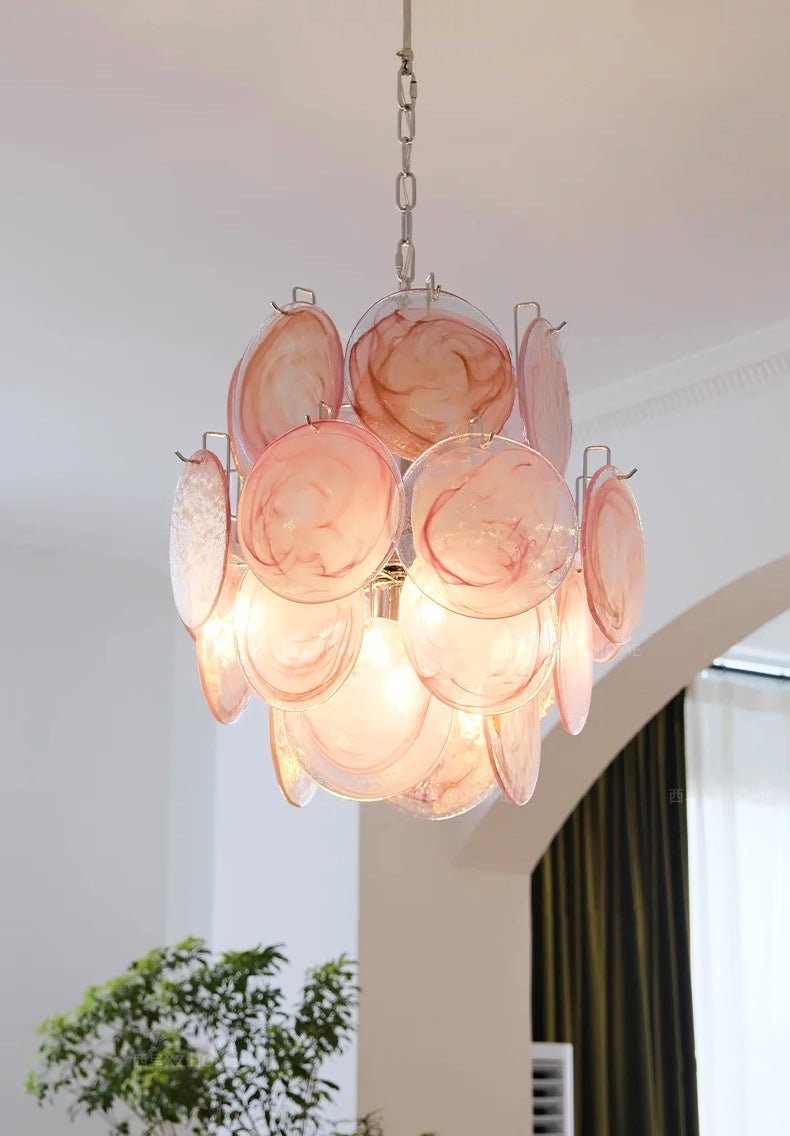 Розовая стеклянная люстра Murano Disc