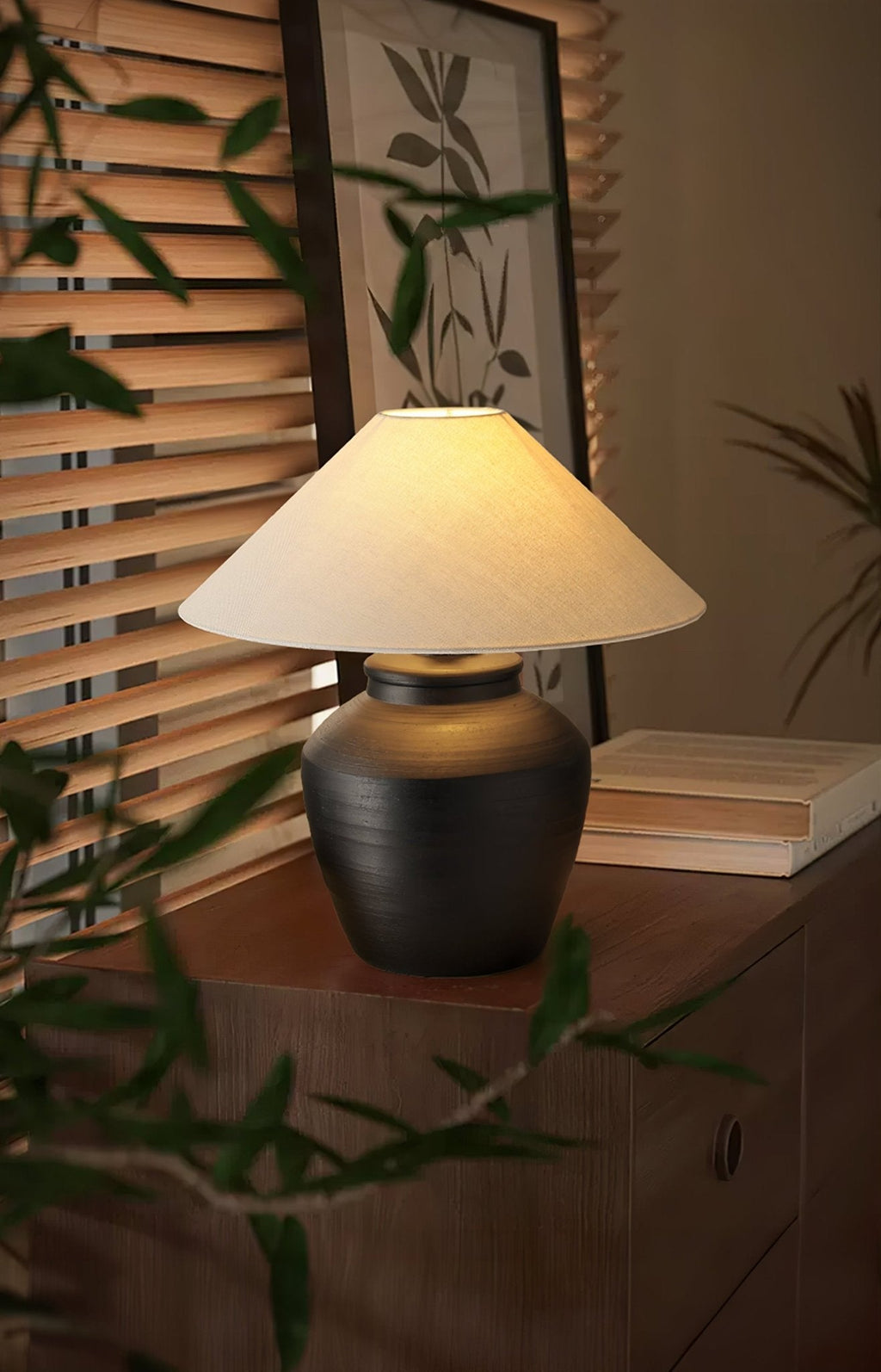 Rustic Black Ceramic Table Lamp