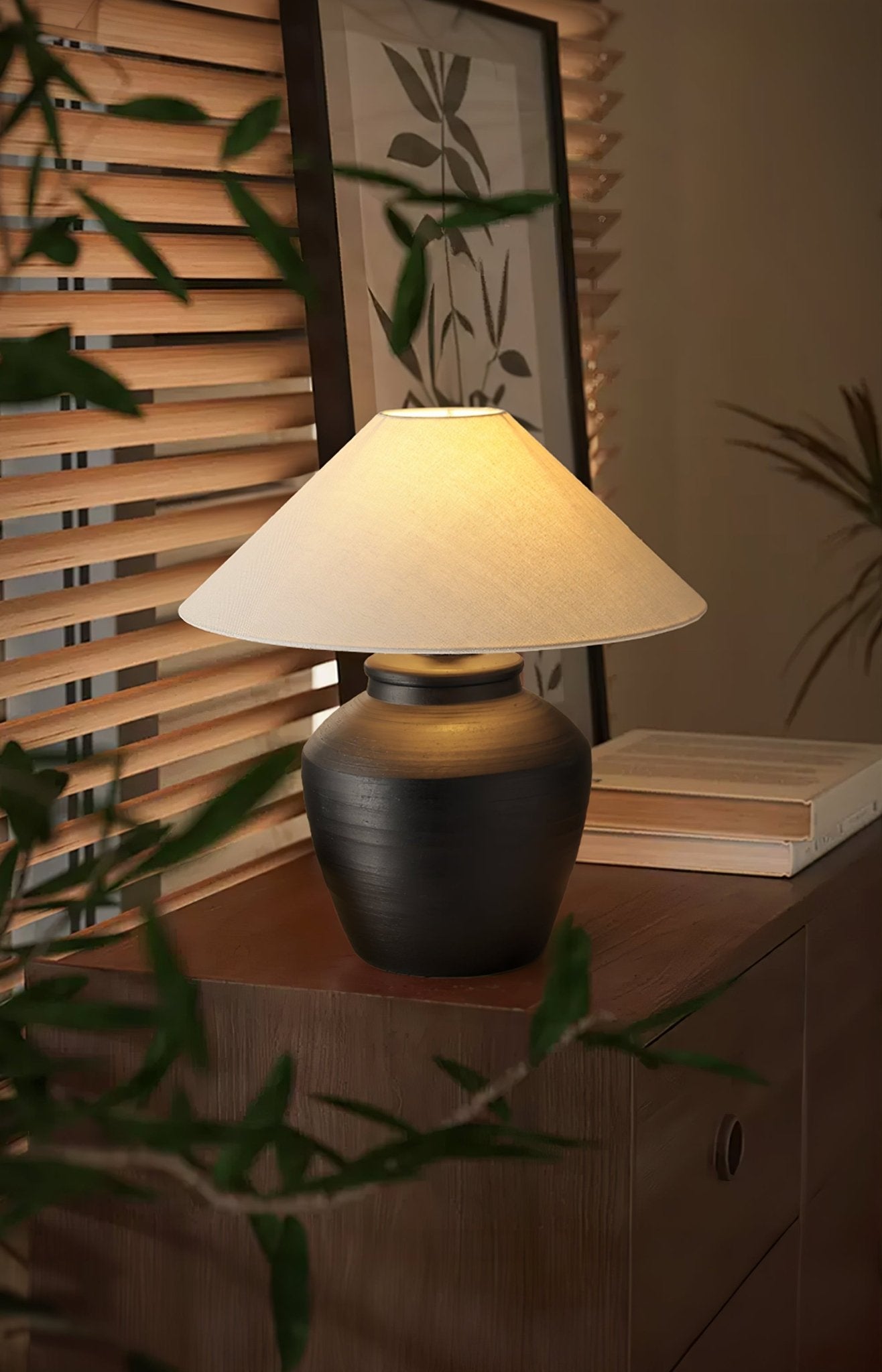 Rustic Black Ceramic Table Lamp