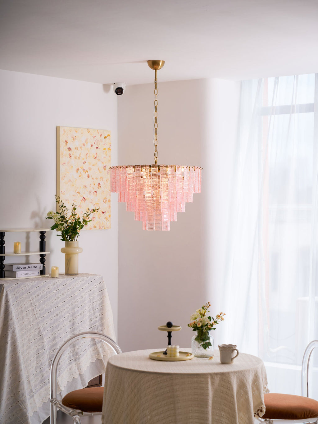 Розовая люстра Opalora Murano