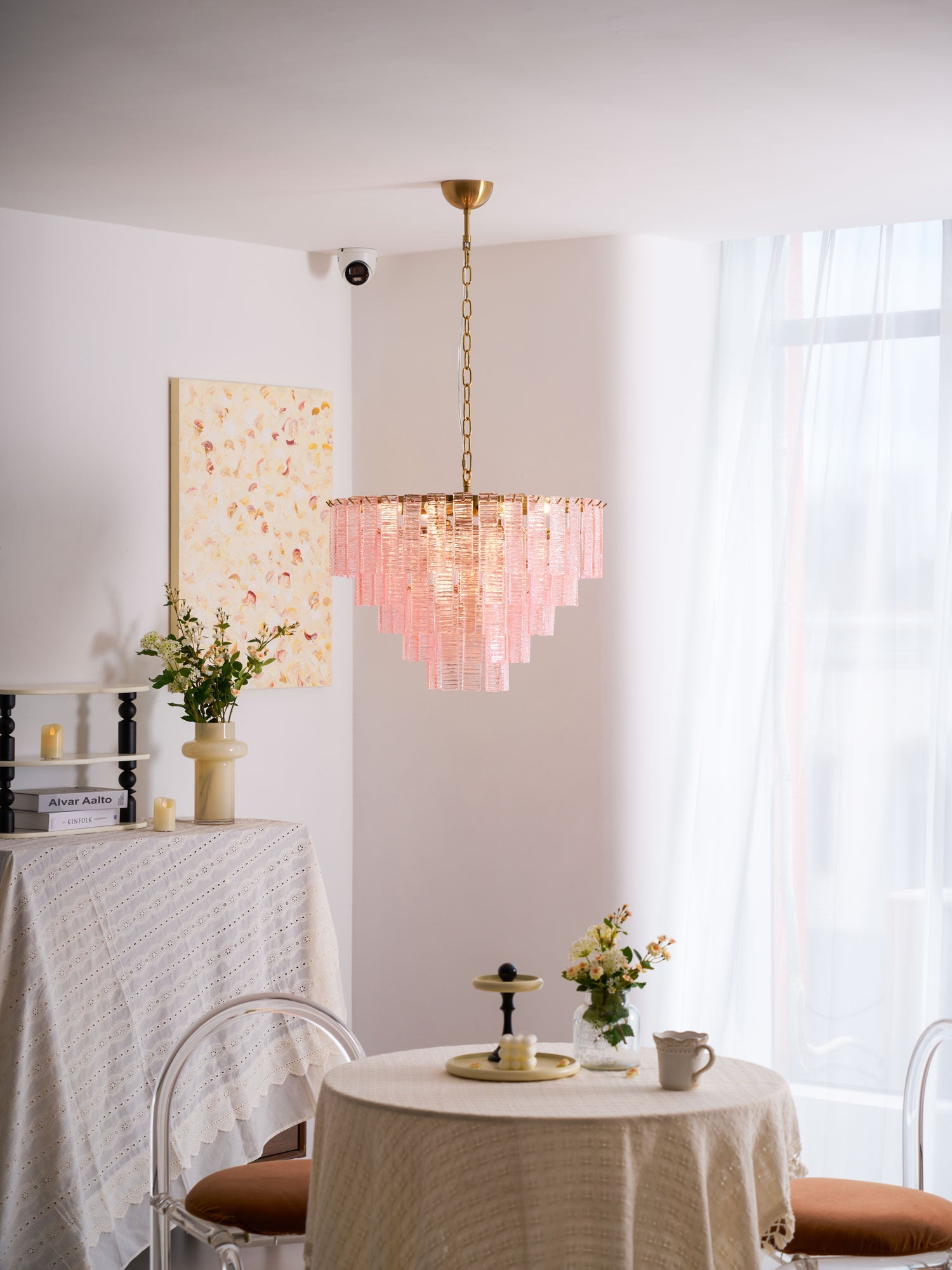 Розовая люстра Opalora Murano