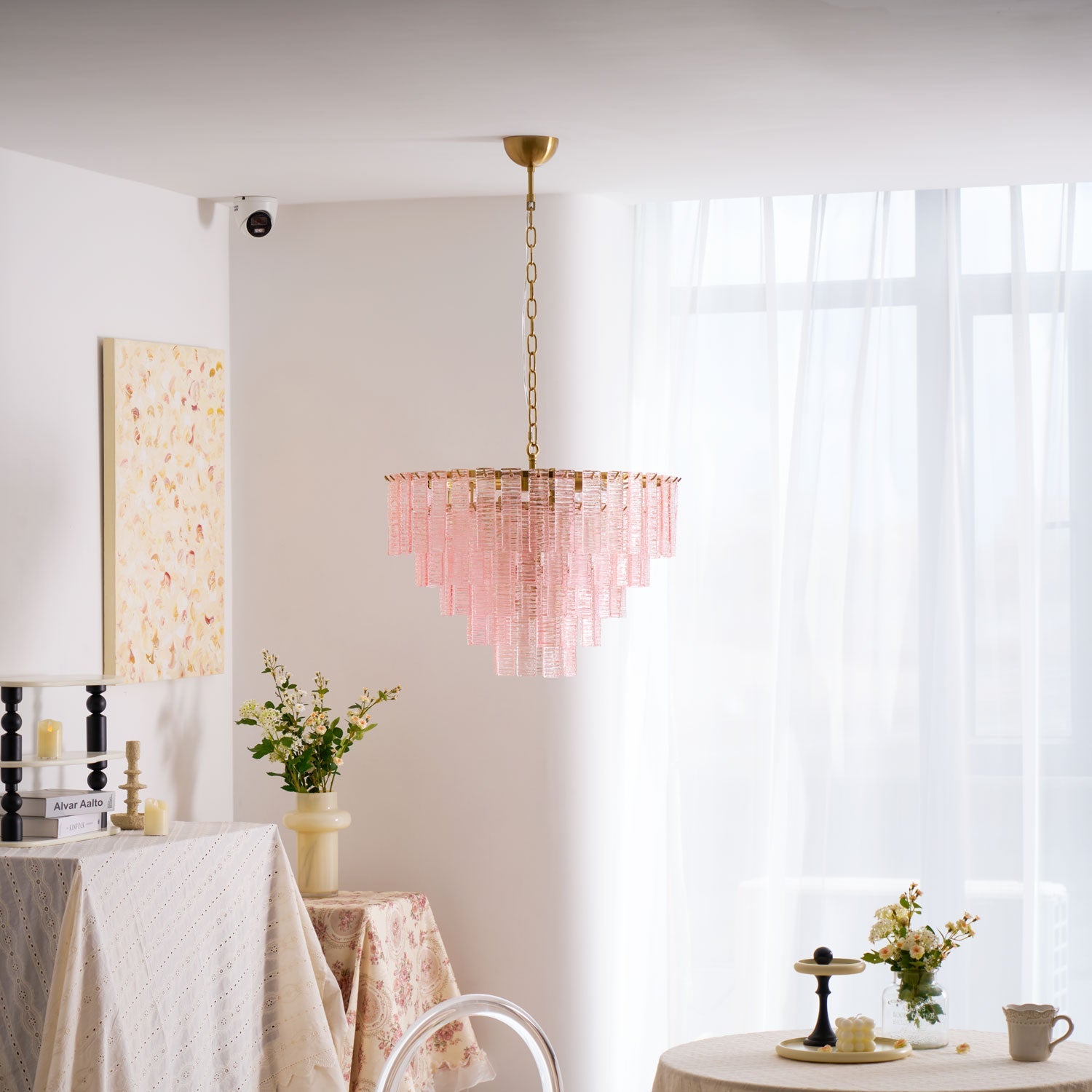 Розовая люстра Opalora Murano
