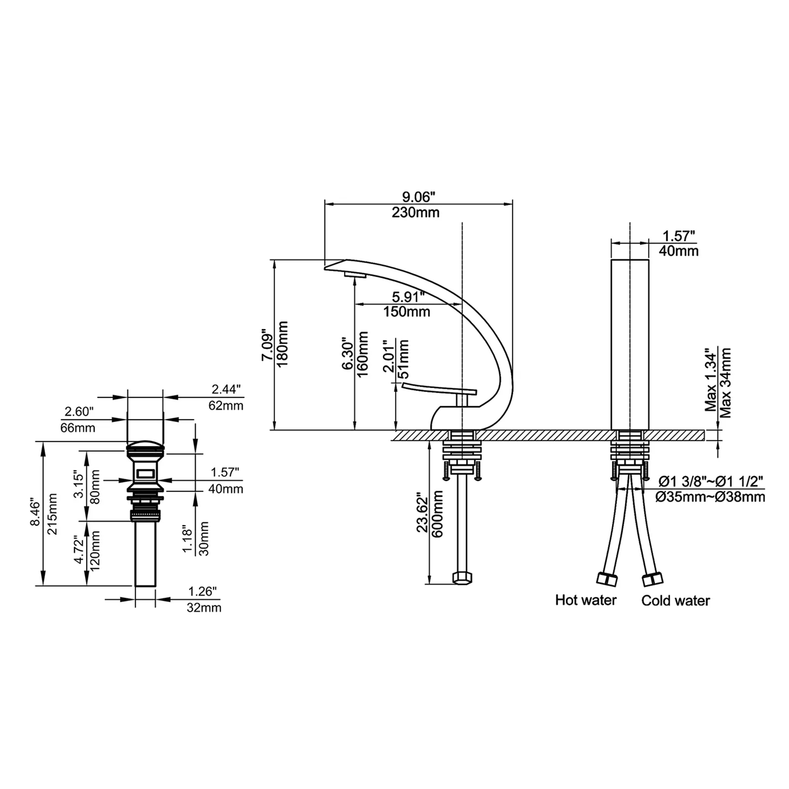 Змішувач для раковини в стилі Модерн Колір - Хром Матеріал - Латунь SLAVGO 12876