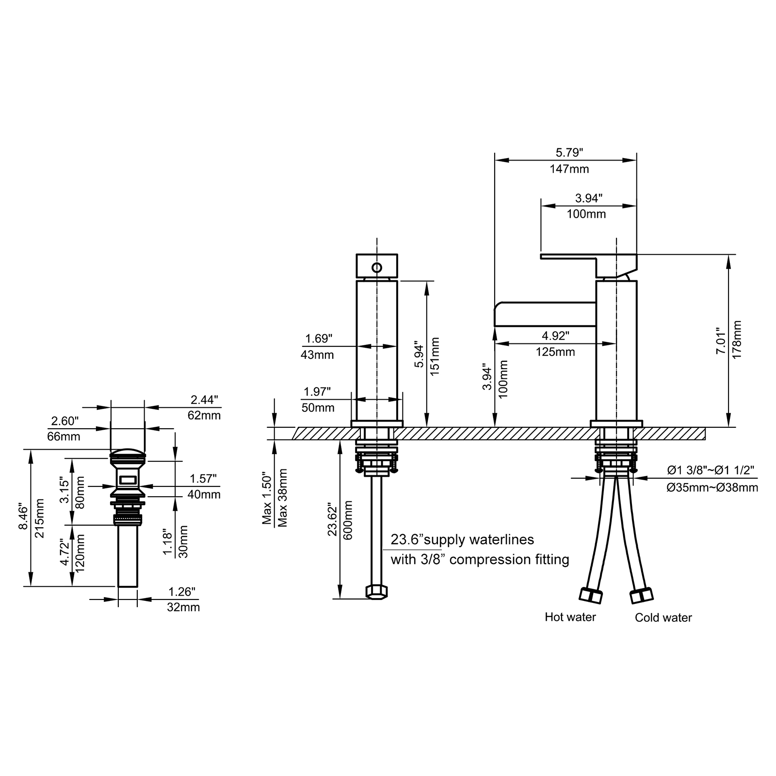 Змішувач для раковини в стилі Модерн Колір - Чорний Матеріал - Латунь SLAVGO 12881