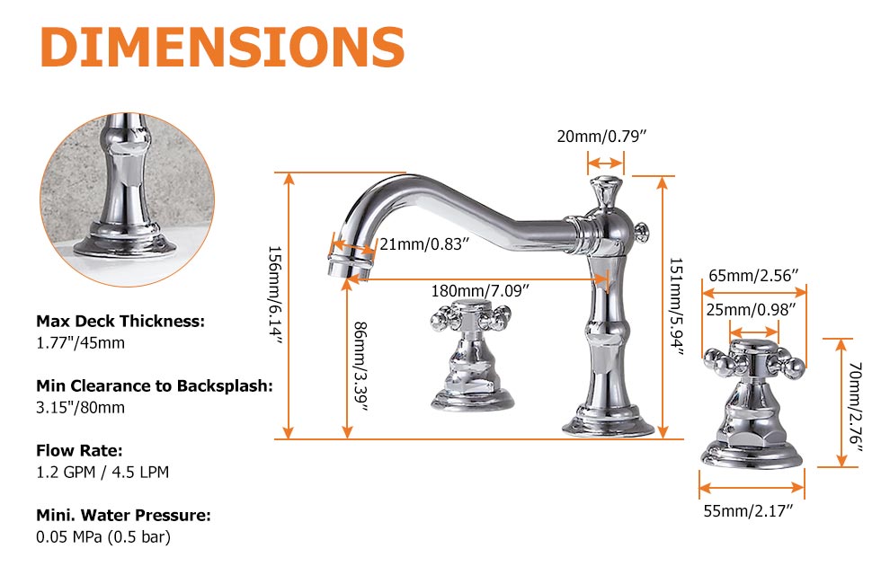 Змішувач для раковини у стилі Традиційний Колір - Хром Матеріал корпусу - Латунь SLAVGO 11360