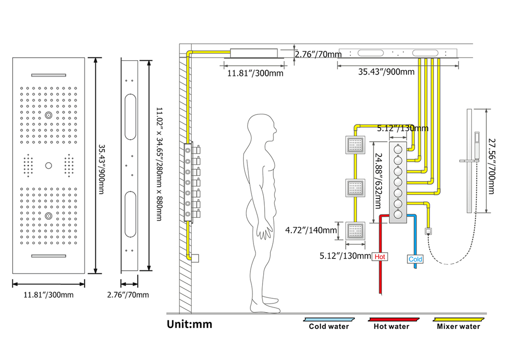 Душова Система з тропічним душем у стилі Модерн Колір - Чорний Тип установки - Стельовий монтаж SLAVGO 41613
