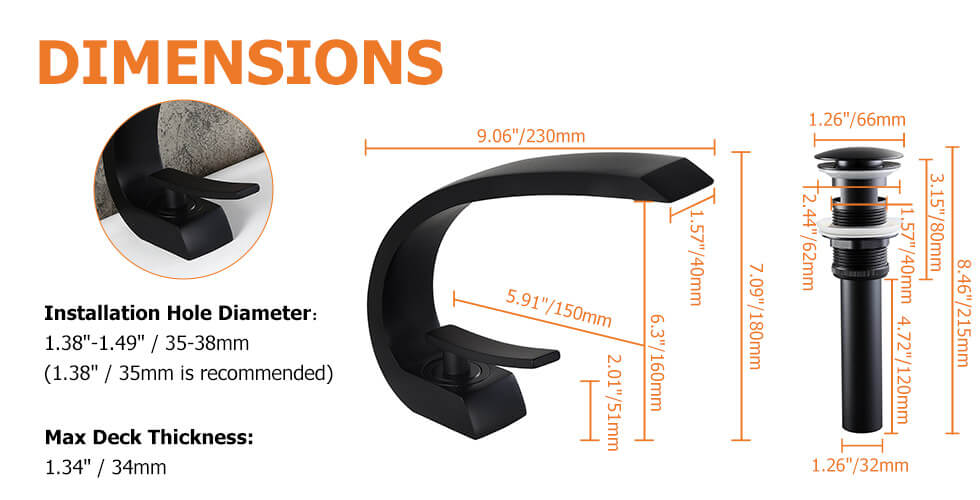 Змішувач для раковини в стилі Модерн Колір - Чорний Матеріал - Латунь SLAVGO 12903